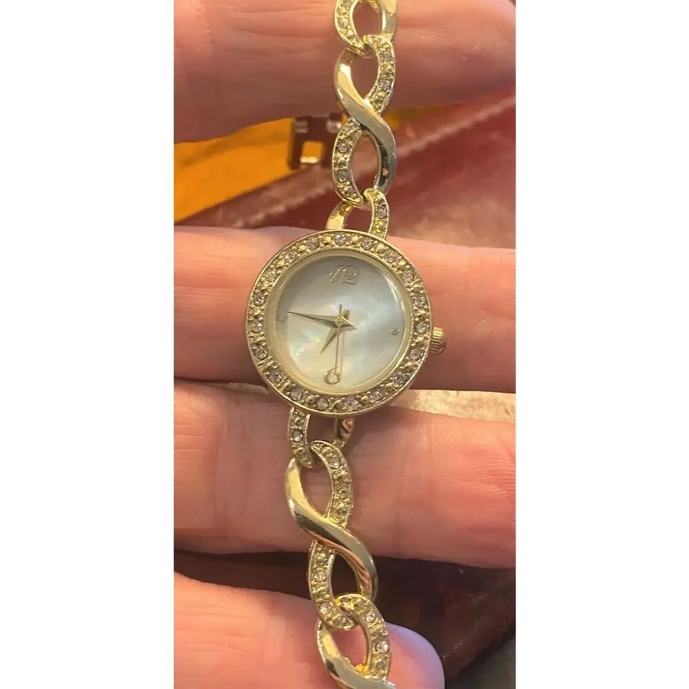 Women's 23mm Gold Tone Dress Watch, Crystal Accents, MOP Face